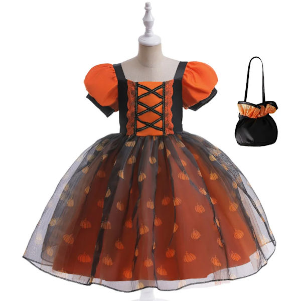 Jenter Gresskar Trykk Heks Prinsesse Kjole Halloween Kostyme Fest Ytelse Klær S02 S02 120cm