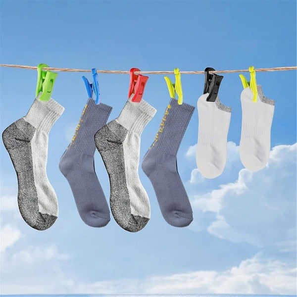 60 Sock Clips för Tvättmaskin och Torktumlare, Sock Clips med Krokar, Sockhållare Tvättmaskin, Dir
