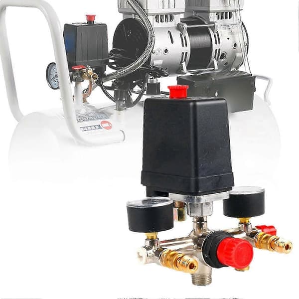 Tryckvaktskontrollventil normalt stängd justerbart tryck 20 mm anslutning 90-120 psi tryckvakt grenrörsregulator mätare för luftkompressor Black