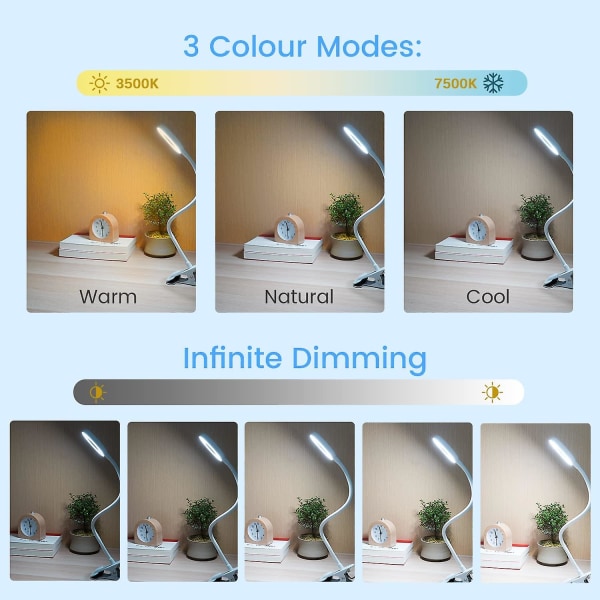 Cisea-kiinnitettävä pöytävalaisin, 48 LED-valoa, leikattava lukuvalo, säädettävä kirkkaus, sänkykiinnikevalaisin, USB-LED-pöytävalaisin opiskeluun ja työhön, valkoinen