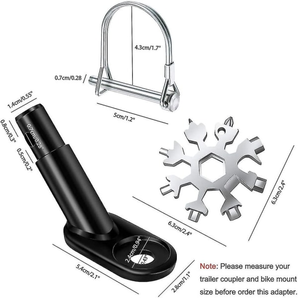 2 sett sykkeltilhengerkobling Stålkobling Sykkeltilhengerkobling Adapter Tilhengerkobling Kobling med snøflak multiverktøy 18 i 1