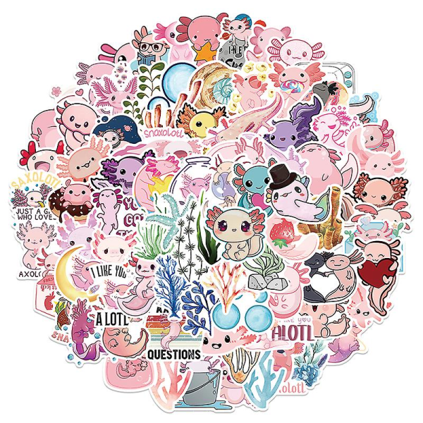 100 Pcs Cute Animal Axolotl Graffiti Stickers Cartoon Decals Kids Laptop Sticker