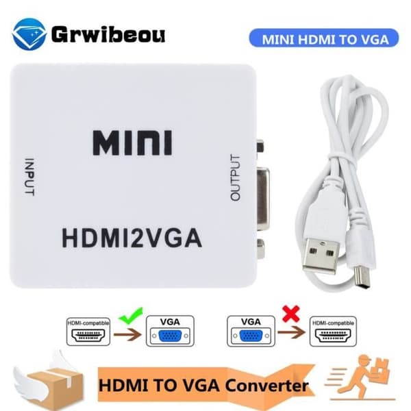 Audio-videoadapter, mini bærbar HDMI til VGA-omformer, videoboks, lydadapter - HDMI til VGA-videokonverter