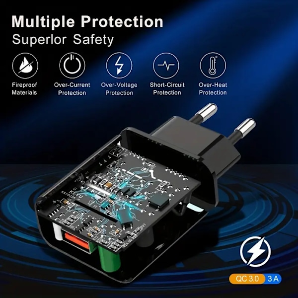 18W QC3.0 Snabbladdare USB EU Väggladdare Mobiltelefonladdare För Xiaomi POCO X3 NFC M3 10T Lite 10 9 Redmi 9 Note 9 8 Pro Typ C Laddare [DB] white