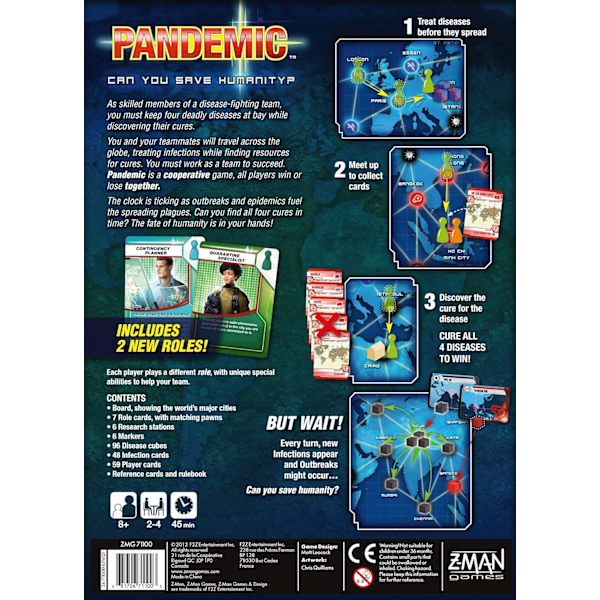 Pandemic Lautapeli (Peruspeli) | Yhteistyöpeli Aikuisten ja Perheille | 8+ vuotta | 2-4 pelaajaa | Keskimääräinen Peliaika 45 minuuttia
