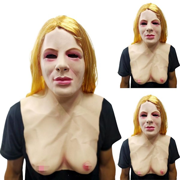 Beautiful Women With Breasts Latex Realistic Mask Headwear, Funny Halloween Mask Adult Fancy Dress Costume Props