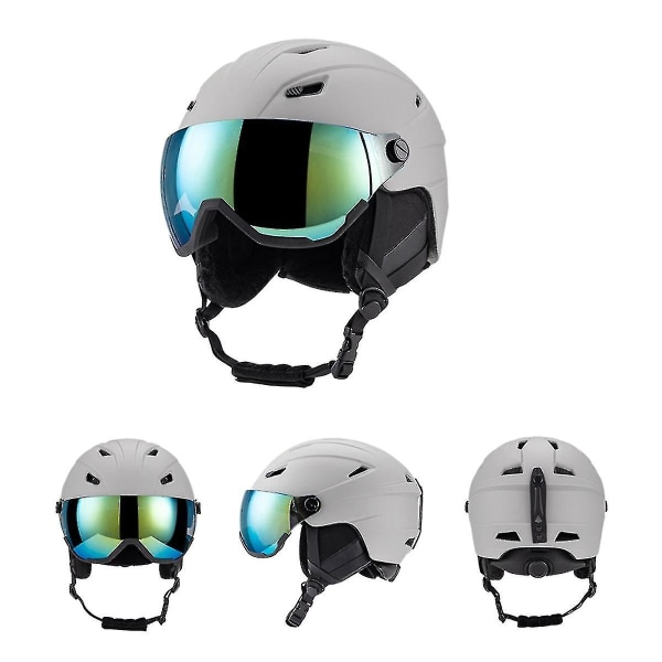 Skidhjälm med skidglasögon, snowboardhjälm och 2-i-1 set GRAY M