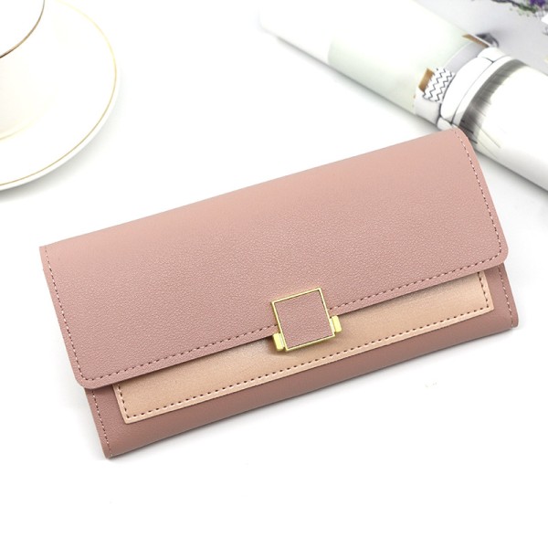 Ensfarvet enkel lang trefoldet damp pung ternet clutch pink