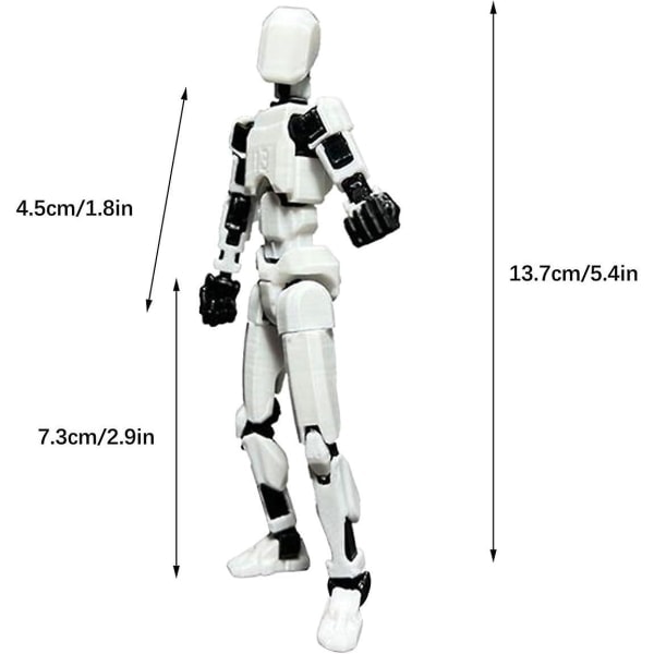 T13 Actionfigur, Titan 13 Actionfigur med 4 typer af våben og 3 typer af hænder, T13 3D-printet multi-leddet actionfigur White-Black