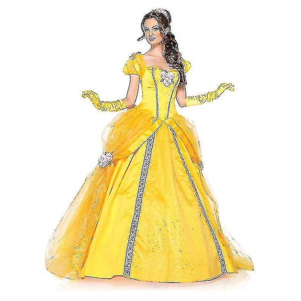 Disney Halloween Kostym Belle Prinsessklänning Vuxen Skönheten och Odjuret Anime Belle Klänning Cosplayföreställning Kvinnor Födelsedagspresenter Kb Klänning OCH Handskar Dress AND Gloves L