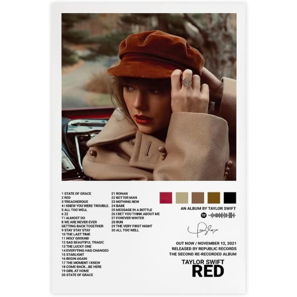 Pop Singer Canvas Poster för Taylor Swift For Room Estetisk Canvas Väggkonst sovrum Röd Red