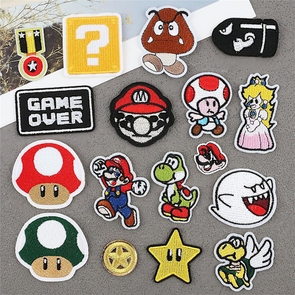 17 kpl Super Mario -sarjakuvateemaisia brodeerattuja paikkoja, ommeltavia tai silitettäviä koristeellisia paikkasovelluksia vaatteisiin, mekkoihin, hattuihin, farkkuihin, tee-se-itse-tarvikkeisiin