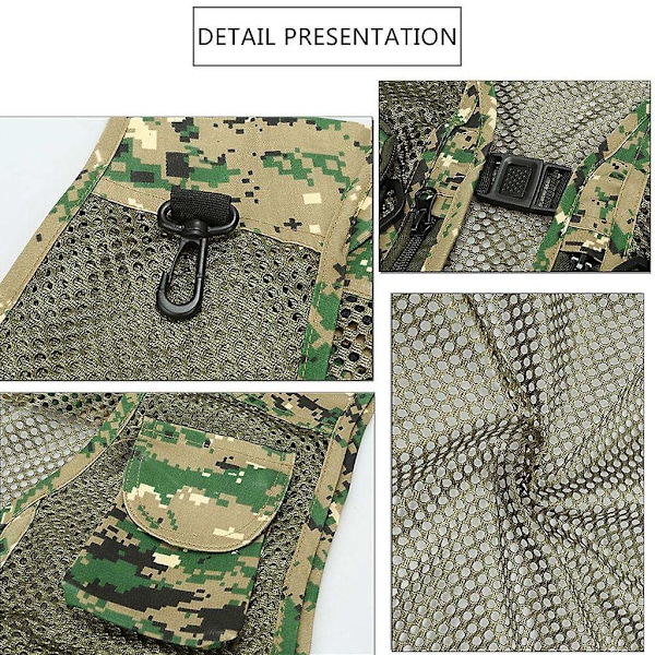 Multi-Pocket Väst Herr Sommar Mesh Andas Fotografering Väst Reporter-Perfekt Kamouflage Grön Camouflage green XL