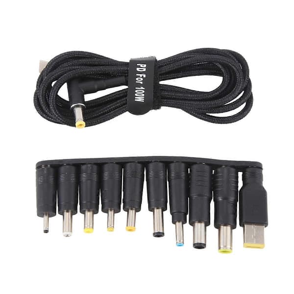 100W Type C Laptop Strømadapter Stik USB Type C til Universal Oplader Jack Opladerkabel Black