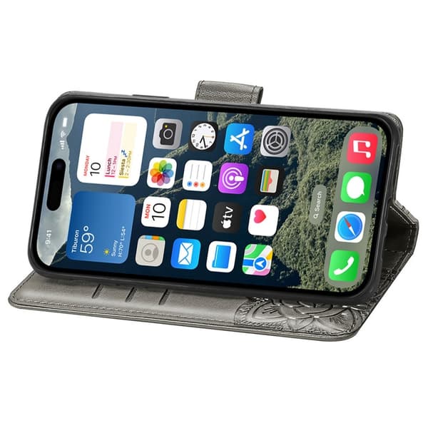 iPhone 16 Cover Sommerfugleprint Grå 65
