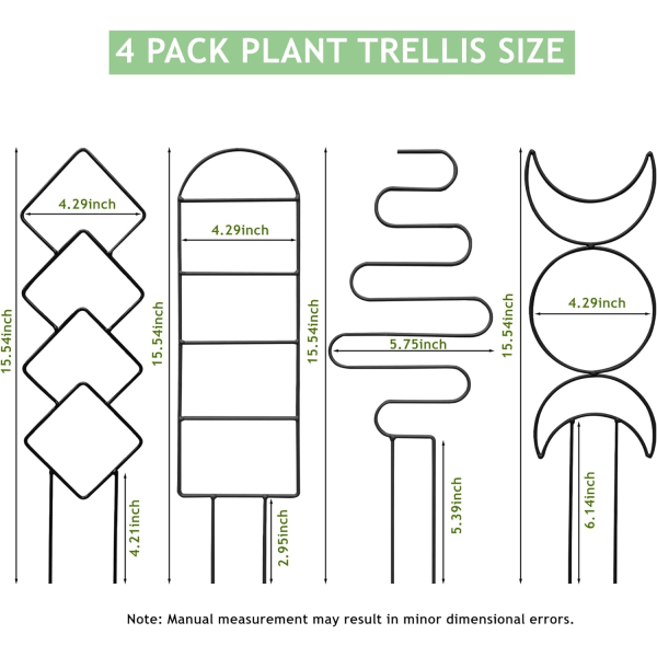 4 stk. plantetrellis til indendørs klatreplanter, lille espalier til potteplanter, indendørs plantetrellis til potteplanter støtte sort have espalier