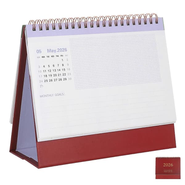 Daglig skrivbordskalender 2025-2026 Tjockt papper Mörkröd 19.00X16.50X8.00CM Datumplanering 1 Set