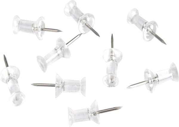 Häftstift, transparent plasthuvud, stålspets, förpackning med 200