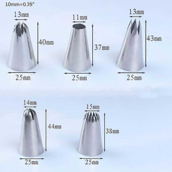 1 sæt med 5 store kageudstyr i rustfrit stål