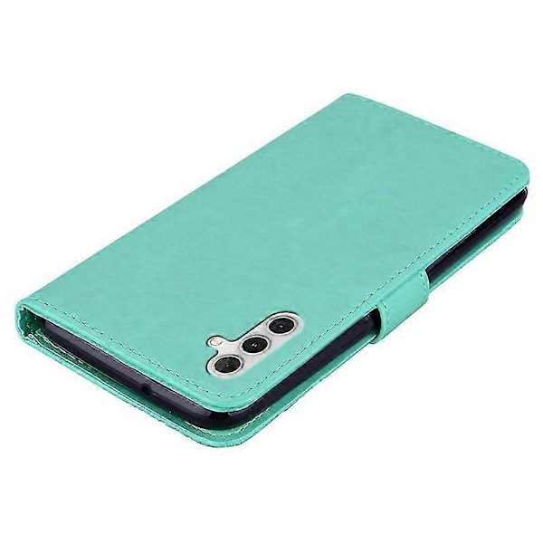 Samsung Galaxy A15 4G -mobiilikuori kivikoristelulla, nahkasella telineellä, lompakko-kuori, syaani