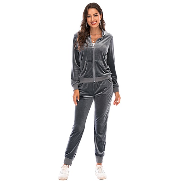 Naisten verryttelypuku 2-osainen Velour-asu HARMAA GRAY XL
