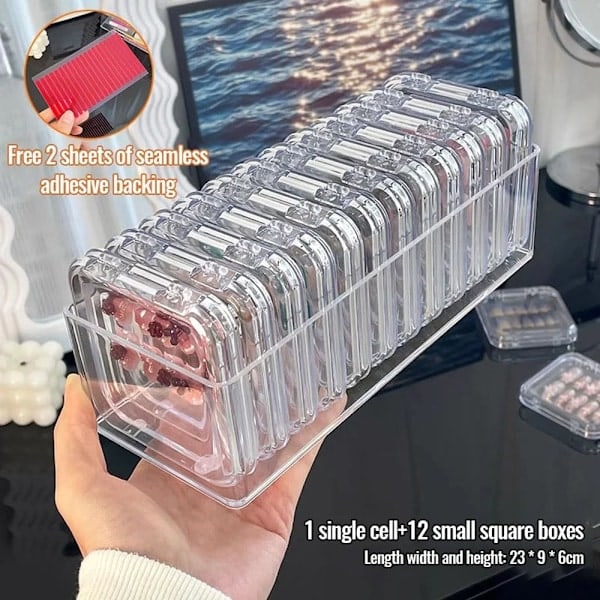 REMAKE Negleorganisator, 12 stk. Opbevaring til Påsætningsnegle, Kunstige Påsætningsnegle Beholdere, Klar Akryl Negleorganisator Etui med Transparent Tape ...