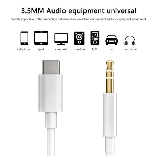 USB-C til 3,5 mm jack-kabel, USB-C til 3,5 mm jack-adapter bilstereo AUX-kabel, 1M