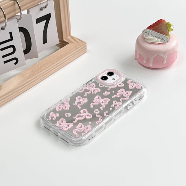 Kompatibel med iPhone 11 Skal Söt Spegel Rosett Kärlekshjärta Mönster - Rosa Rosett