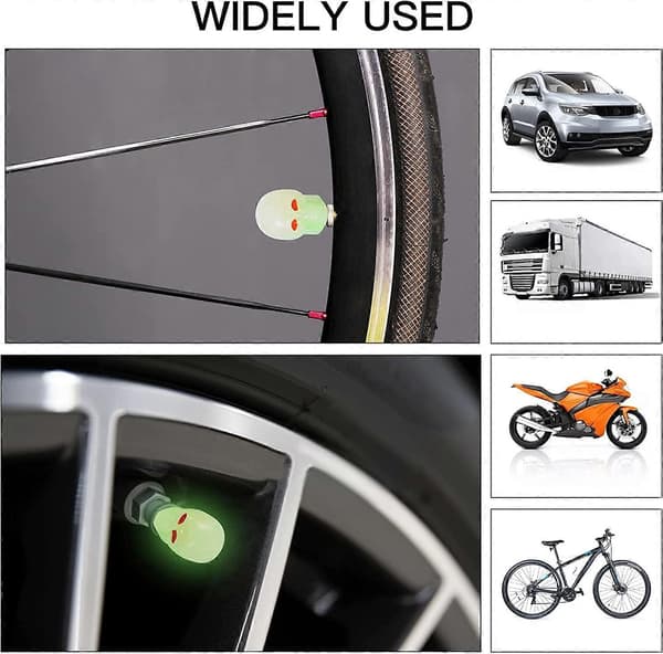 Fluorescerende ventilhætte 8 stk. kranie dækventilspindelhætte til bildele, lastbil, SUV, motorcykel, cykel