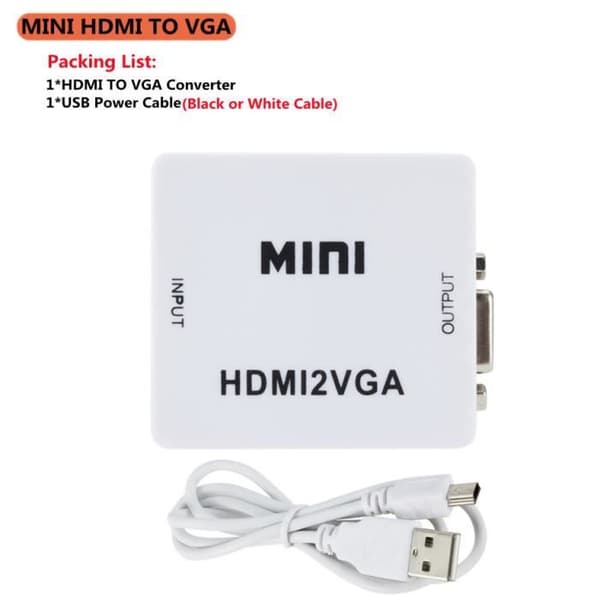 Audio-videoadapter, mini bærbar HDMI til VGA-omformer, videoboks, lydadapter - HDMI til VGA-videokonverter