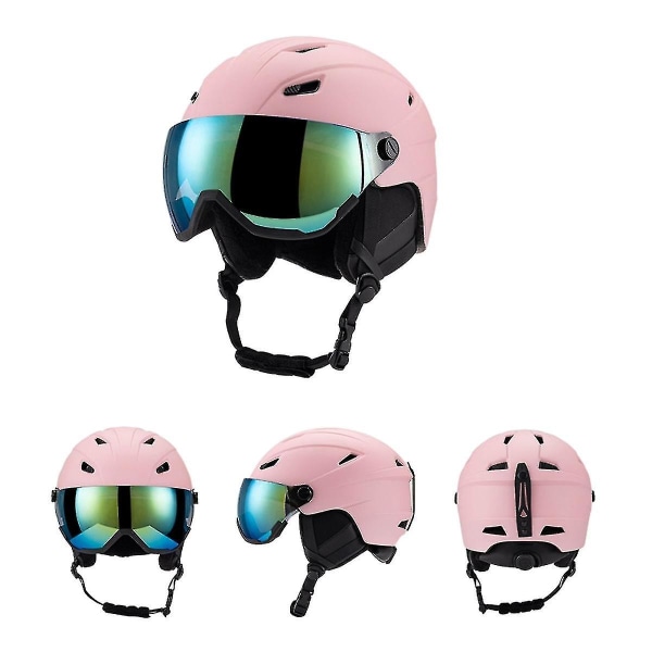 Skidhjälm med skidglasögon, snowboardhjälm och 2-i-1 set PINK S