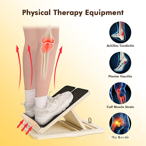 Professionel Hældningsbræt, Træ Kalvehældningsbræt, Justerbart Anklehældningsbræt med Bonus Strækmodstandsband Puller
