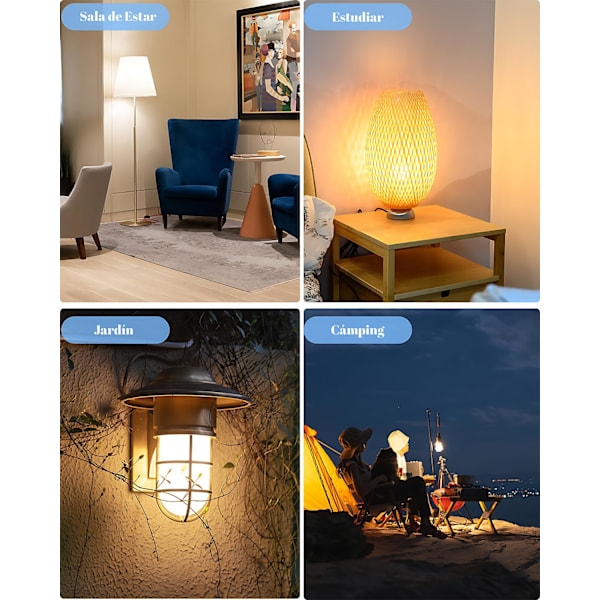 USB-C Uppladdningsbar Lampa med Fjärrkontroll, E26 9W Dimbar LED-lampa med Touchskärm och Timerfunktion, 3 Färger 2PC