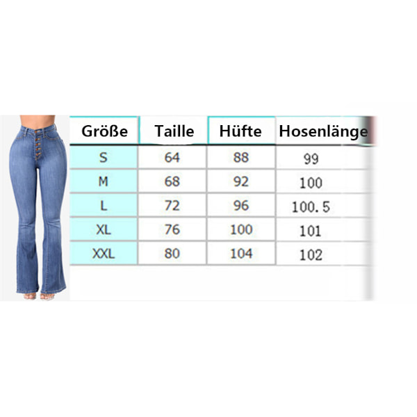Damjeans Hög Midja Vida Ben Denim Jeans Tonårsflickor Utsvängda Jeans Stretch Hip Jeans Bootcut Boyfriend Jeans Baggy Jeans Casual Byxor (L)