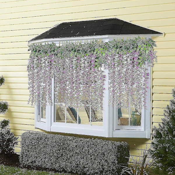 Konstgjorda blommor, konstgjord blåregn, heminredning, tillverkad av siden, 12 stycken - lila