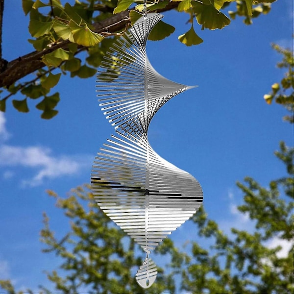 Tuulikello, 3D ruostumattomasta teräksestä valmistettu metallinen riippuva tuulikello spiraali pyörivä tuuliveistos puun riipus aurinkokeräin sisä- ja ulkokäyttöön [HK]