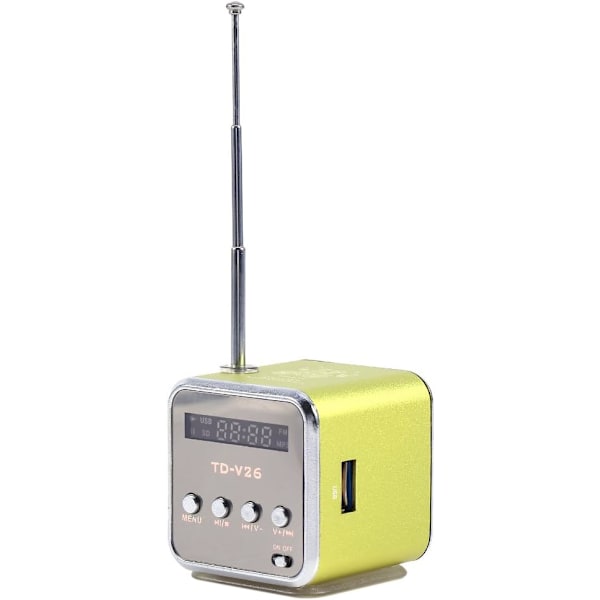 Mini Radio, Digital Radio, TD V26, Liten Bærbar Radio Nettstrøm og Batteri Mini Høyttaler Musikkspiller Bærbar FM Radio PC Mote Støtte TF C Green