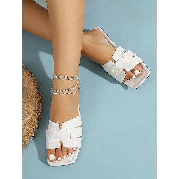 Monika Flat H-Band Slide Sandal för kvinnor Vit White 39