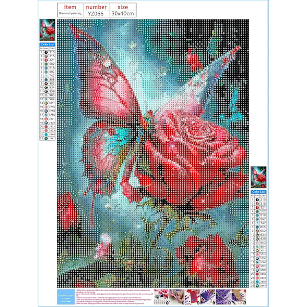 5D Fjärils Diamantmålning 30x40 cm, DIY Rosmålning Broderi Diamantmålning Komplett