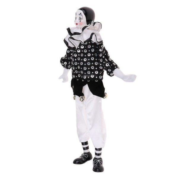 15 inch porcelain teardrop clown doll in white and black clothes, funny harlequin doll, Circus Pro