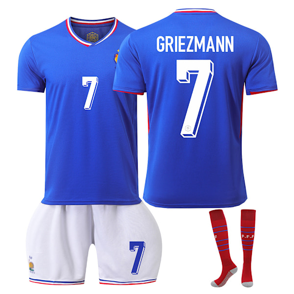 2024 UEFA Euro 2024 Frankrike Hemma Fotbollströja Set Med Strumpor NO.7 GRIEZMANN NO.7 GRIEZMANN NO.7 GRIEZMANN 26
