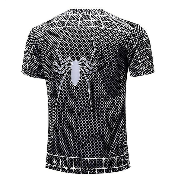 Spiderman T-skjorte for menn, kort ermet sommer sports fitness cosplay skjorte løs streetwear Black XL