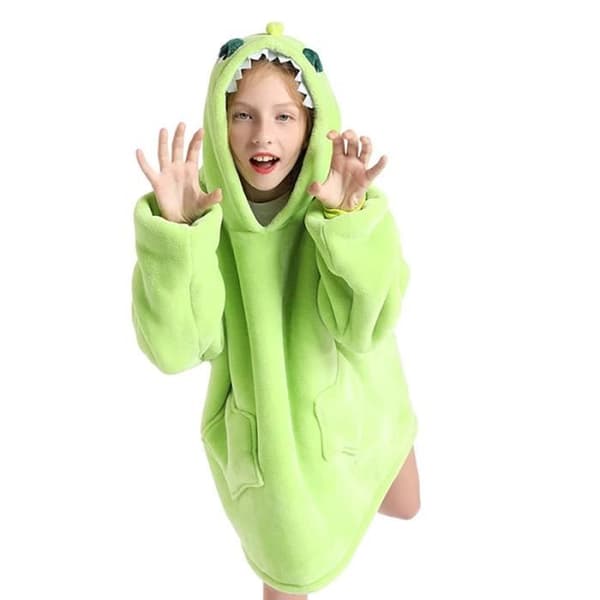 XJYDNCG Hættetrøje Fleecetæppe Pullover Plaid Børn Oversized Sød Vinter Varm Bærbar Komfortabel (Dinosaur)