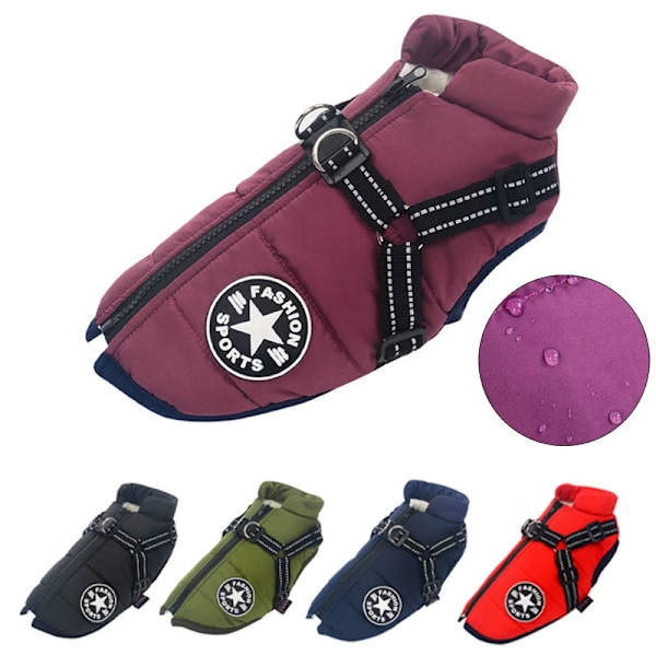 Varm Vandtæt Jakke med Sele til Hund Vinter Behagelig Bomulds Tøj Polstret Vest til Små og Mellemstore Hunde Rød Rød Red XL