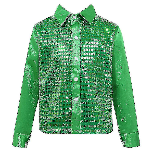 Boys Button Down Shirts Disco Hip-hop Jazz Dance Tops Sequins Show Dancewear