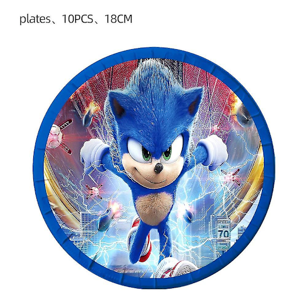 Cartoon Sonic Partytillbehör Pojkars Födelsedagsfest Engångsdukningsset Papperstallrik Kopp Servetter Baby Shower Dekorationer