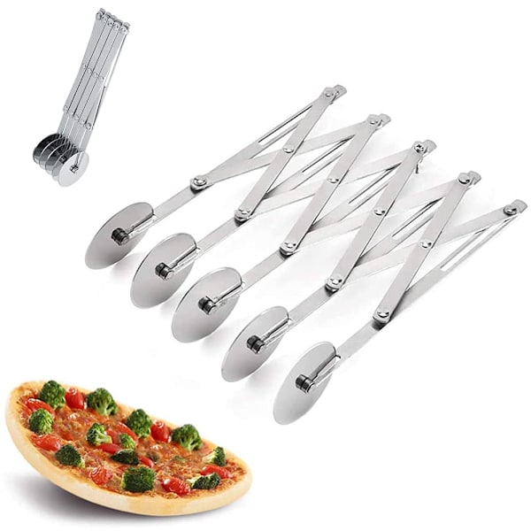 Wheel Dough Divider, 5 Wheel Stainless Steel Adjustable Pizza Cutter, 5 Wheel Cutter, Pizza Cutter with Handle for Kitchen Baking, Pastry, Bread