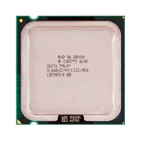 Core 2 Quad Q8400 CPU - Socket 775 4 kjerner 4 tråder 2,66 GHz 4 MB L2-buffer 95 W TDP.