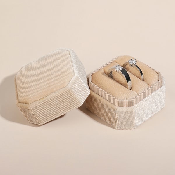 Åttkantig Sammetsringask, Smyckesorganisatör, Smyckesset, Beige, Parringask
