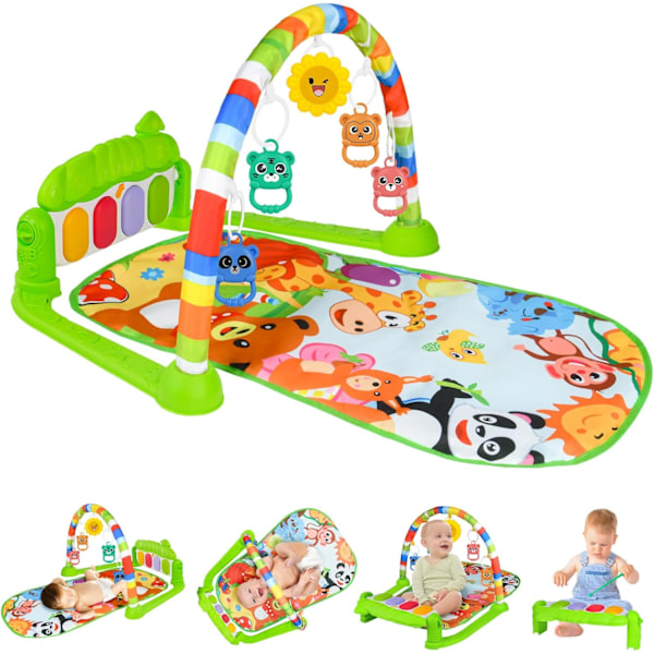 Baby Piano Gym Legetæppe, Musikalsk Legetæppe med Lys & Aftageligt Legetøj, Dinosaur Design animal